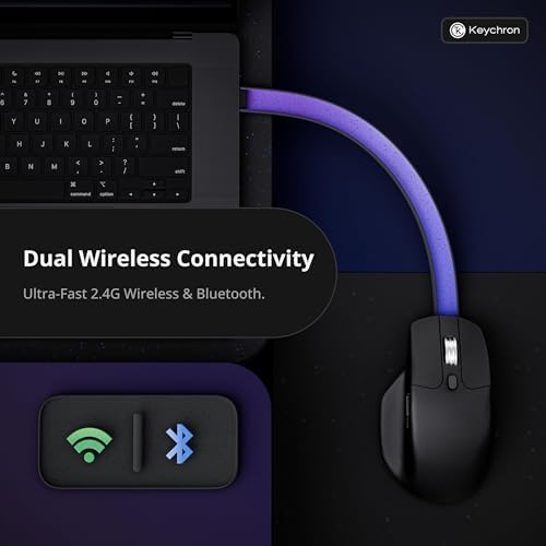 Keychron M6 8K Wireless Gaming Mouse, 2.4G/Bluetooth/Wired, PixArt 3950 Sensor, 8000Hz Polling, Silent Clicks, 5 On-Board Memory Profiles for Plug & Play, Programmable for Mac/Win/Linux – Black