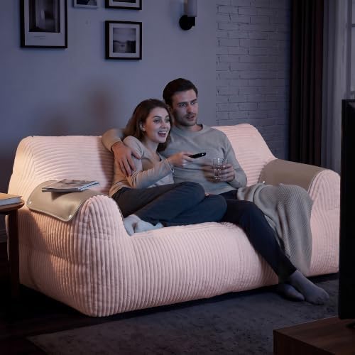 Homkdom Bean Bag Chairs for Adults, Lazy Loveseat Sofa with Armrests, Pink
