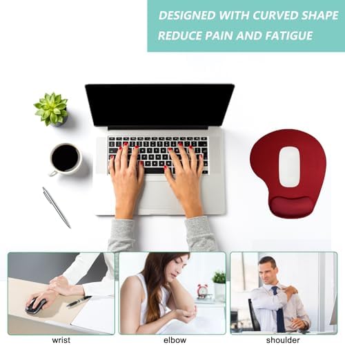 Mouse Pad with Wrist Support, Ergonomic Mouse Pads with Memory Foam Wrist Rest, Easy Typing Pain Relief, Comfortable Home Office Computer Wrist Support Pads for Working Studying Gaming, Red