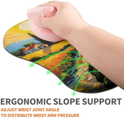 Ergonomic Joint Wrist Support Mouse Pad with Memory Foam Cushion Massage Bump, Carpal Tunnel Pain Relief Mousepad Slope Design for Wrist Rest, 11.8x7.9 in, Warm Sun