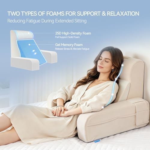 Kayfia Reading Pillow, Gel Memory Foam Back Rest Pillow, 19", Ivory