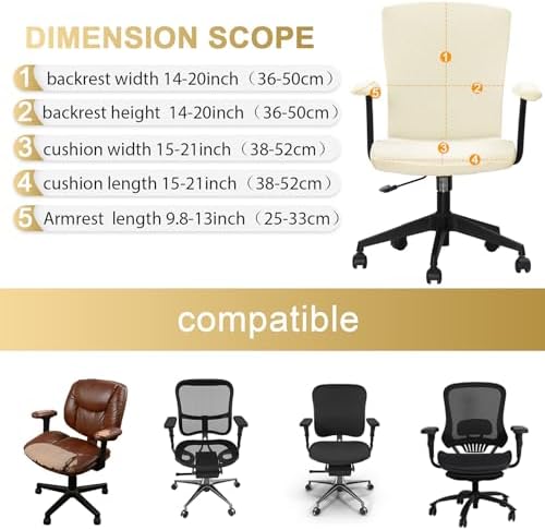 Tallew 4 Pcs Office Chair Covers Stretch Seat Armrest, White