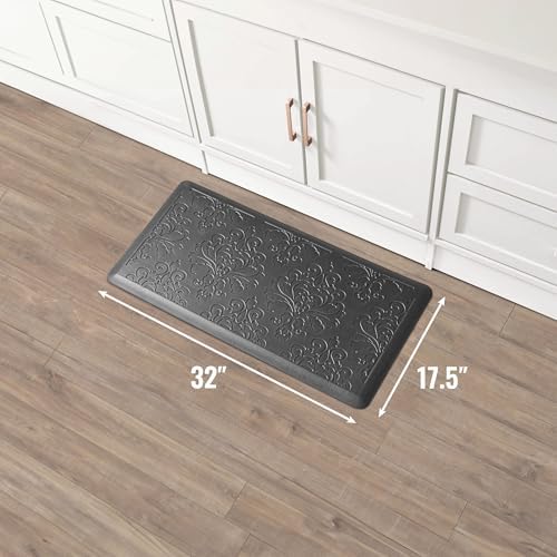 Chef Gear - Anti-Fatigue Wellness Kitchen Mat - Marni Design - Cushioned Comfort Chef Mat - Faux Leather - Cooking & Standing Relief -Skid-Resistant - Measures 17.5"x32" - Black
