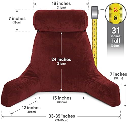 Husband Pillow XXL The Original for Adults - 30" Tall Backrest for Sitting Up in Bed - Firm Support Reading & Bed Rest Pillows for Adults, Neck Roll, Removable Cover - TV - Maroon