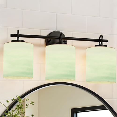 3 Pack Cylinder Glass Lamp Shade Teal Blue Ombre Watercolor Painted Covers with 1-5/8" Fitter Opening Light Fixture Replacement for Table Lamp Bathroom Vanity Light