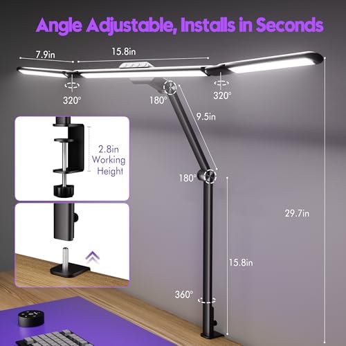 Quntis 32.3" Eye Care Architect Desk Lamps with Clamp for Office Home Dorm