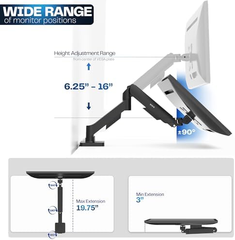 VIVO Single Monitor Stand, Fully Adjustable Arm for 17 to 32 inch Screen, Mechanical Articulating Desk Mount, Gaming and Office Setups, VESA 75x75, 100x100, Max 19.8 lbs, Classic, Black, STAND-V001O