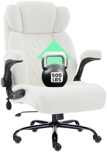 500lbs Big and Tall Office Chair Adjustable Lumbar Support for Back Pain, Extra Wide Seat Executive Office Chair Thick Armrest Pad, Heavy Duty Base&Upgraded Wheels, Ergonomic Desk Chair (Cloud White)