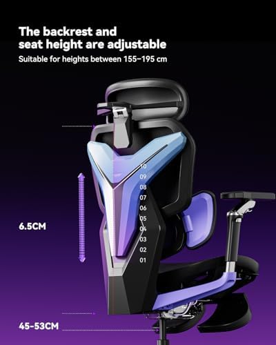 AutoFull G7 Gaming Chair - 3-Zone Lumbar, 22-Point Adjustment, Breathable Mesh, Custom Backplate, 720° Armrests, BIFMA Certified Ergonomic, 140° Recline, IGR Certified, Niko Endorsed - Purple