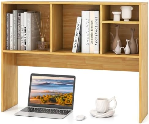 Tangkula Desktop Bookshelf, Countertop Storage Hutch with 4 Shelves for Computer Desk, Desktop 2-Tier Display Rack, Multipurpose Wood Desk Hutch Storage Organizer for Dorm Office Home
