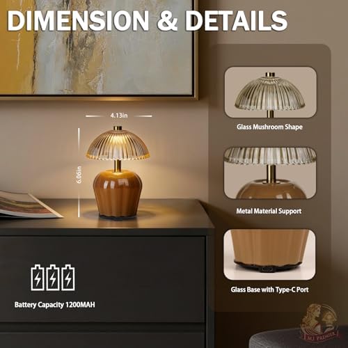 MJ PREMIER Rechargeable Table Lamp, Small Cordless Lamp with Timer, Brown