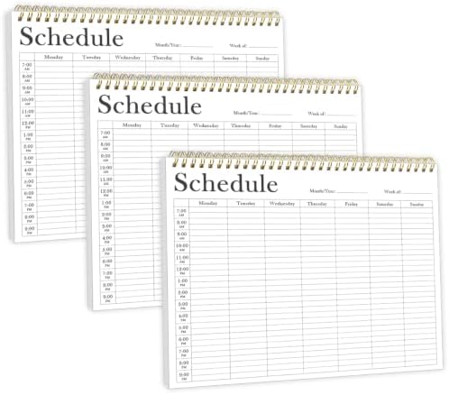 (3-Pack) Weekly Schedule Planner - 8.5" x 11" Weekly Schedule Pad, Desk Planner for Home, Work, School, Projects, 52 Weeks, Black