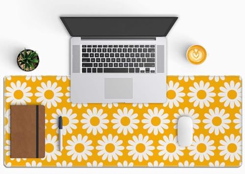 Vintage Flowers Desk Mat Yellow Large Mouse Pad XL Desk Pad Gaming Mousepad Extended Keyboard Mat 31.5 x 11.8 in Laptop Computer Keyboard Pad Mouse Mat for Office Desk Decor