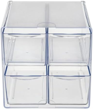 Deflecto Stackable Cube Organizer, Desk and Craft Organizer, 4 Drawers, Clear, Removable Drawers and Dividers, 6"W x 6"H x 7 1/8"D (350301CR)