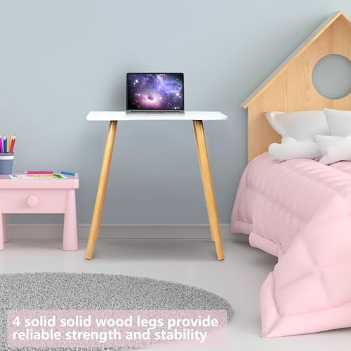 28" Small Standing Desk, Sit and Stand Up, Modern Computer Office Desk with Thickened Plate Spacious Desktop, Solid Wood Work Writing Table for Home Office White