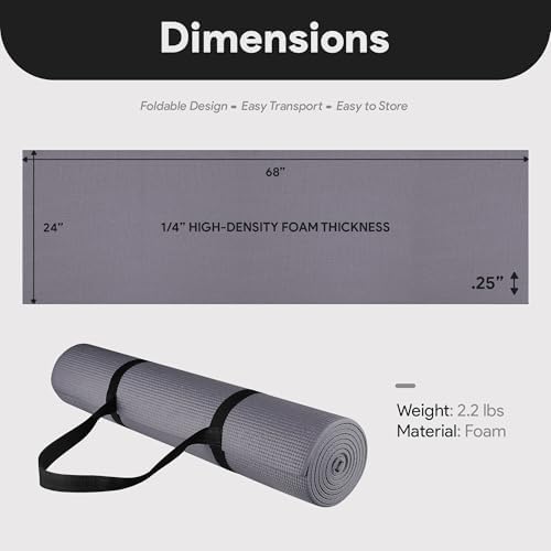 Fitvids All Purpose 1/4-Inch High Density Anti-Tear Exercise Yoga Mat with Carrying Strap with Optional Yoga Blocks, Multiple Colors