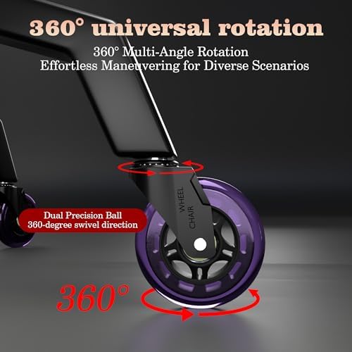 Office Chair Wheels Replacement,3" Rubber Casters 7/16" (11×22mm) Stem,Universal fit for Most Rolling/Gaming Chairs,Floor Protection for Carpet/Hardwood/Tile,Smooth&Quiet Rolling,Set of 5 (Purple)