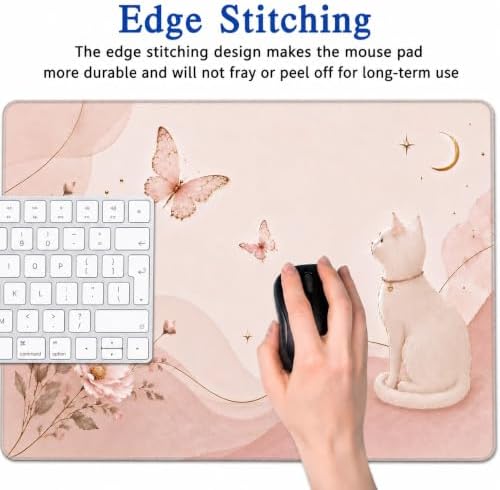 Large Desk Mat 31.5x15.7 Inch Pink Cat Butterfly Mouse Pad