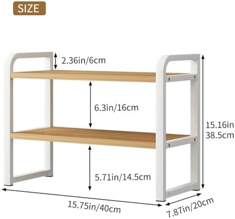 Office Desk Shelf Organizer, Wood Desktop Bookshelf Supplies Storage Rack, Shelf for Top of Desk and Dresser and Cubicle Decor Aesthetic Bookshelf (White White-Two Tier)