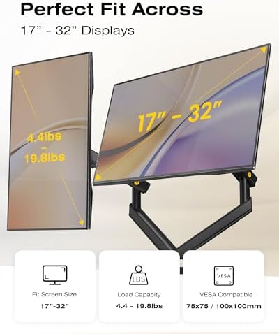 NB SmooVex™ Computer Monitor Mount, Monitor Stand fits up to 32 Inch, Mechanical Spring Monitor Arm, VESA 75/100 mm, Model-A5C
