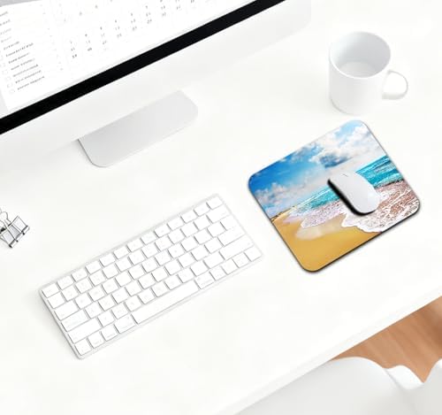 9.5x7.9 Inch Office/Gaming Mouse Pad, Tropical Scenic Beach Turquoise Sea Ocean Waves Coastal Paradise, Cute Anti-Slip Mat for Desk Decor