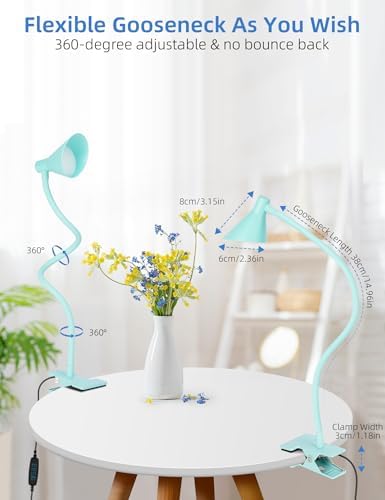 LiFMIRA Reading Light for Bed, Clip-on Desk Lamp 3 Color Modes Teal