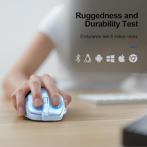 TECKNET Wireless Mouse, BT 5.0/2.4G, Silent 4800 DPI 6 Buttons, Lightblue