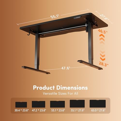 FEZIBO Standing Desk 55 × 28 Inch Electric Height Adjustable, Black