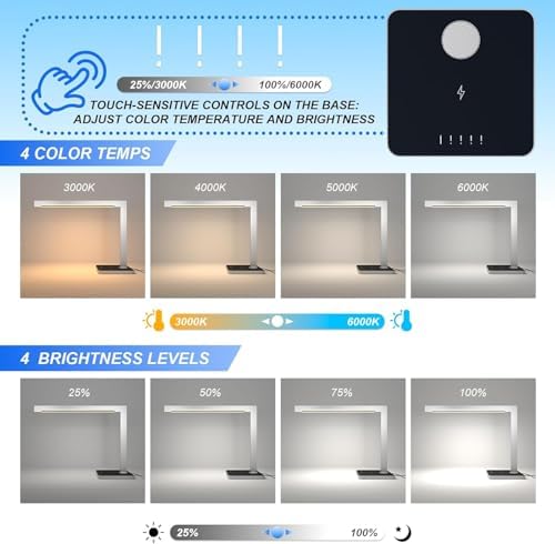 4-Pack Aluminum LED Desk Lamp with Charging, 15W Table Lamp