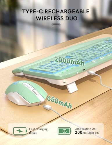 SABLUTE Wireless Keyboard and Mouse Combo, Ergonomic Wave with Wrist Rest