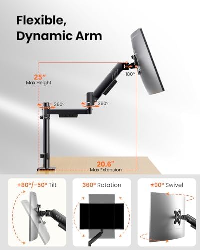 ErGear Dual Monitor Stand, Stacked Monitor Mount for 13-33″ Screens, Up to 19.8 lbs/Arm, Enhanced Stability with Integrated C-Clamp, Upgraded Cable Management, VESA 75x75/100x100mm, Home Office Gaming