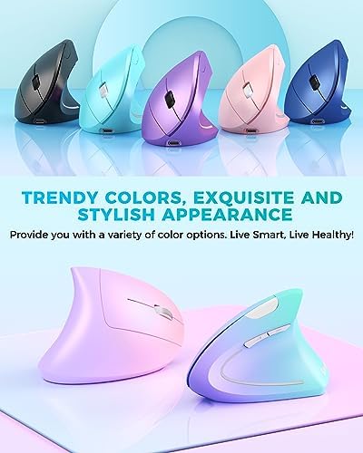Lekvey Ergonomic Mouse, Rechargeable Vertical Wireless Mouse, Green Purple