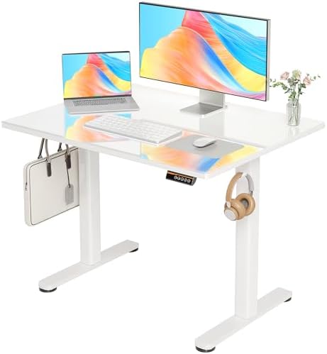 Claiks Glass Standing Desk 40x24 Inch White