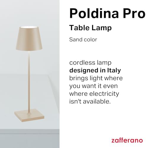 Zafferano, Poldina Pro Lamp, Rechargeable Cordless Table Lamp with Touch Controls, Suitable for Indoor and Outdoor, Dimmer, 2200-3000 K, Height 14.9 Inches, Sand Color