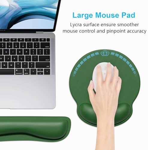 Dapesuom Keyboard Wrist Rest and Mouse Pad with Wrist Support, Cute Memory Foam Cushion for Keyboard and Mouse Set, Ergonomic Pad Rests with Non Slip Base for Easy Typing & Pain Relief, Forest Green