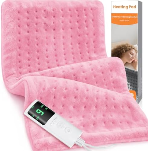 Heating Pad for Back Pain, 17"x33" Electric Heat Pad with 9 Heat Levels & 4 Auto-Off Timers, Portable Heating Pad for Period Cramps, Shoulder, Neck, Machine Washable, Gifts for Women Men, Pink