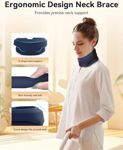 Heated Neck Brace Cervical Collar - Neck Support Brace with Heating Pad, Soft Foam Keep Vertebrae Stable and Aligned for Relief of Cervical Spine Pressure for Women & Men (Small Size) Blue