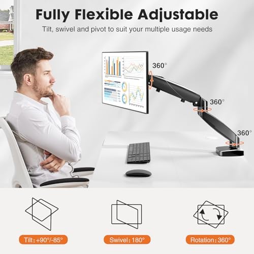 Simple Deluxe Single Monitor Arm, 13" to 32" Adjustable Desk Monitor Stand Mount, Black
