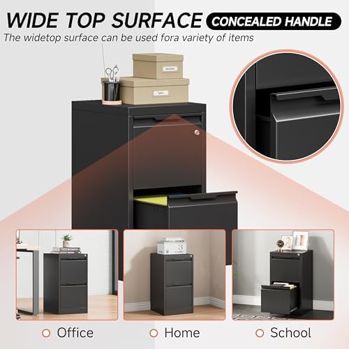 Metal Filing Cabinet With Lock, Vertical 2 Drawer Cabinet for Home Office/Legal/Letter/A4, Lockable for Hanging Files - Assembly Required/Black