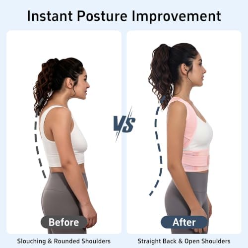 Posture Corrector for Women and Men Full Back Support Brace Adjustable Breathable Full Back Shoulder Straightener for Scoliosis (Pink, X-Large)