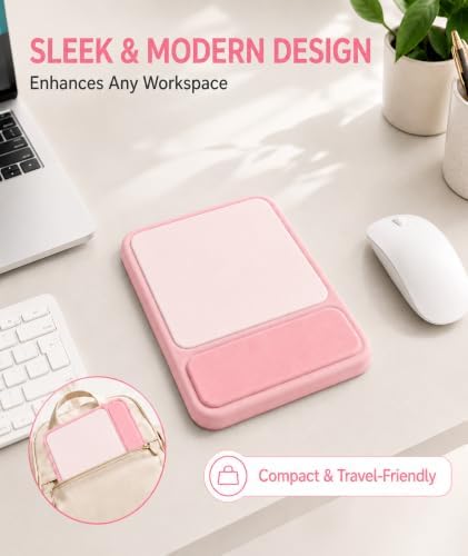 eulps Mouse Pad with Wrist Rest, Ergonomic Memory Foam Mousepad with Soft Wrist Support, Non-Slip PU Base, Smooth Surface for Office, Pain Relief for Laptop & Gaming (Pink)