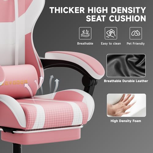 Ergonomic Gaming Chair,A Versatile 3-in-1 Video Game Chair for Work, Study, and Gaming,Features an Adjustable Backrest, Footrest, and Linked Armrests Office Chair for Adults,Pinkwhite