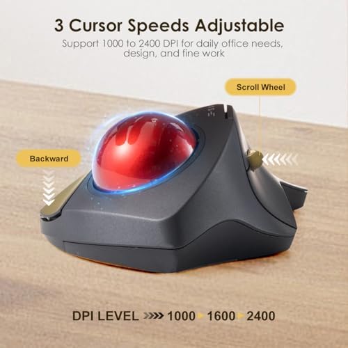 SANWA 3-Device Wireless Trackball Mouse, Index Finger 44mm Roller Ball Mice