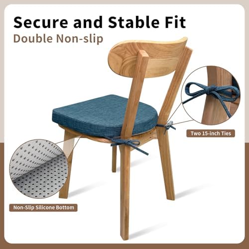 Chair Cushions for Dining Chairs 2 Pack 35D High-Density Foam Seat Cushions for Kitchen Chairs with Ties Non Slip and Removable Cover Chair Pads 16.5" x 16.5" x 2" (Lake Blue)
