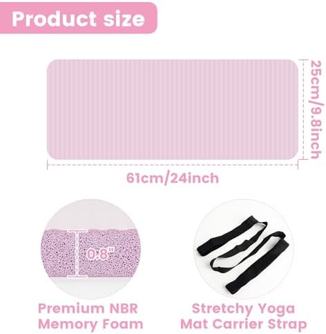 Yoga Knee Pad Cushion, 24 x 9.8 x 0.8 in Thick Mini Yoga Mat, Odor-Free NBR Workout Mat with Storage Strap, Small Exercise Mat for Yoga, Pilates, Kneeling, Planks & Home Gym