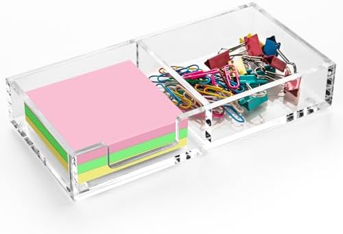 Sticky Note Holder 2 in 1, Clear Acrylic Memo Pad Holders for Desk Organization School Office Home, Post Pop Notes Dispenser for 3"X3" Note Pads (BQ210)
