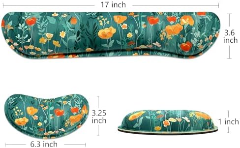 Dapesuom Enlarge Keyboard Wrist Rest Pad, Memory Foam Set Wrist Cushion Support for Easy Typing & Pain Relief, Mouse Wrist Pad, Anti-Slip Wrist Support for Gaming, Computer, Office, Forest Flowers