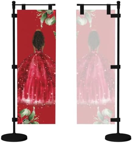 Red Roses Floral Brown Princess Dress Deluxe Desk Flag Set, 12 x 4 Inch Miniature Table Flag with 14" Pole & Stand Base