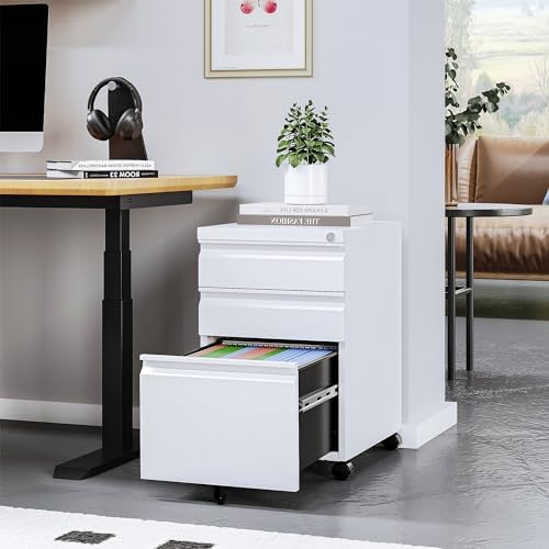 STANI Mobile File Cabinet with Lock Under Desk Metal Filing Legal/Letter File Folders Rolling Cabinet Metal File Cabinets Filing on Wheels with Drawers Assembly Required