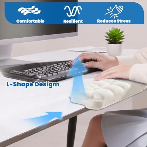 Arm Rest for Desk, Cloud L-Shaped Memory Foam Elbow Pads with Non-Slip Base, 2-Piece Ergonomic Desk Edge Cushion & Wrist Rest for Computer Keyboard, Office and Home Use (White)